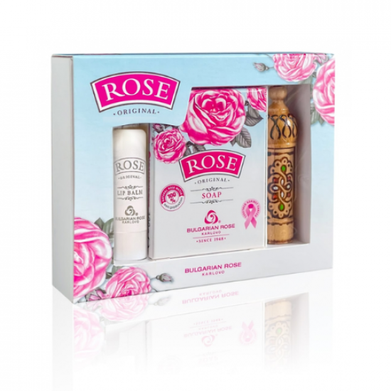 Подаръчен комплект с балсам за устни, крем сапун и парфюмна есенция Rose Originalна най-ниска цена - podaratsi.bg