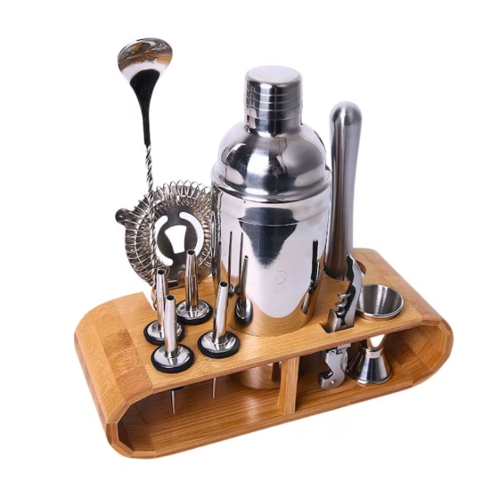 Елегантен бармански комплект на бамбукова стойка, идеален подарък за мъж
