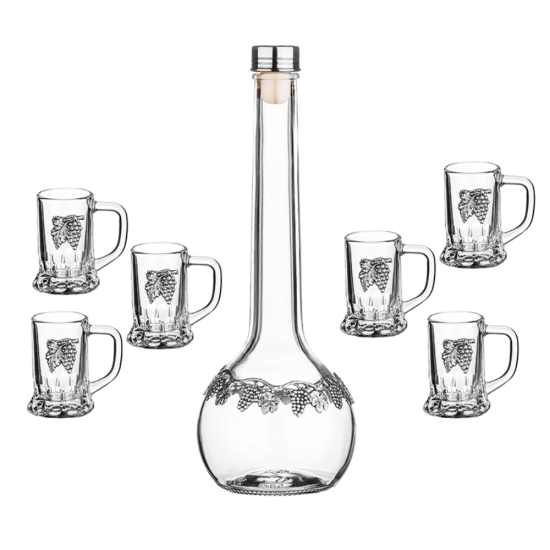 Луксозен сет за алкохол в синя дървена подаръчна кутия, подходящ за сватбен подарък