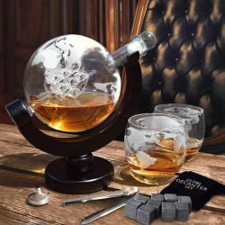 Стъклен Диспенсър за Уиски с Чаши – Глобус