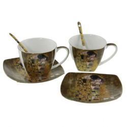 Комплект две чаши за чай с чинийки и лъжички - Целувката
