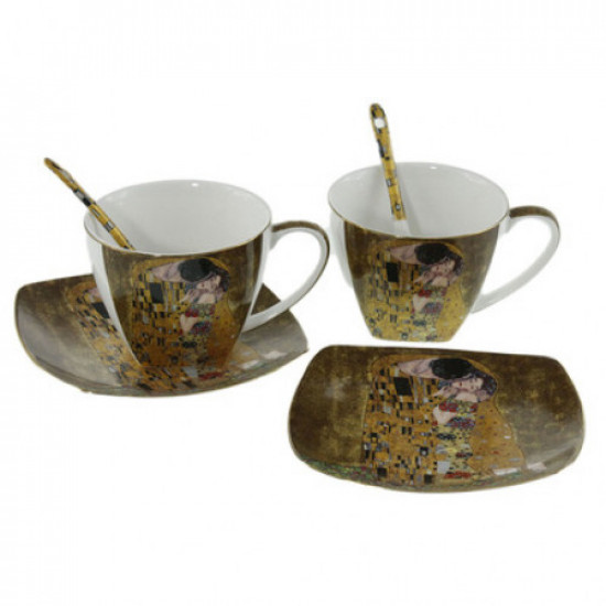 Комплект две чаши за чай с чинийки и лъжички - Целувкатана най-ниска цена - podaratsi.bg