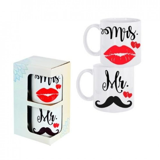 Комплект 2 броя чаши за кафе Mr&Misна най-ниска цена - podaratsi.bg