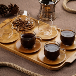 Сет чаши за кафе с бамбуков поднос