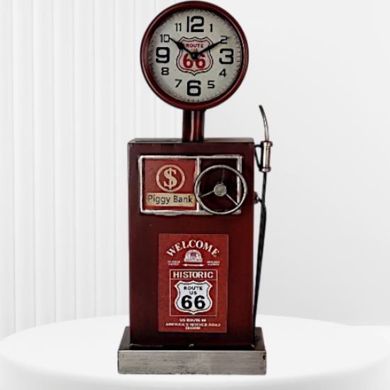 Ретро настолен часовник и касичка, имитиращ бензинова помпа Historic Route 66