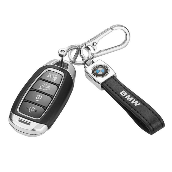 Премиум ключодържател с лого на BMW, 15 см, черна кожена каишка