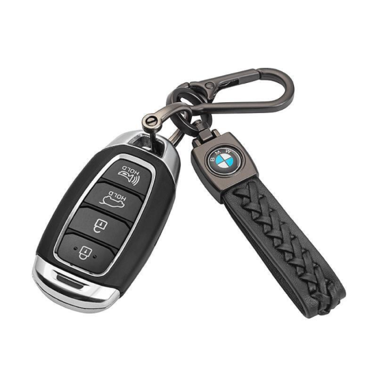 Луксозен ключодържател BMW от плетена еко кожа и полиран метал, подарък за нова кола