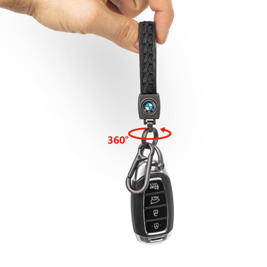 Луксозен ключодържател BMW от плетена еко кожа и полиран метал, подарък за нова кола