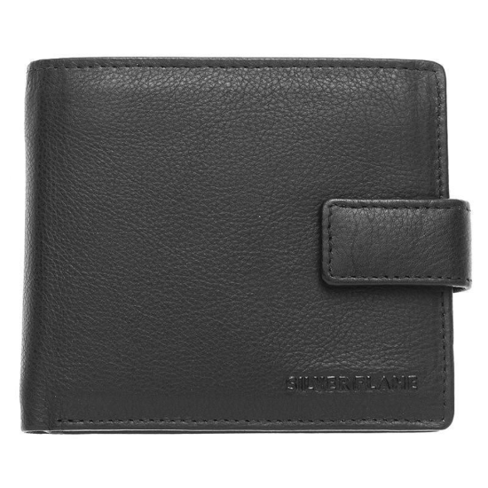 Кожен комплект за мъж, включващ черен портфейл от естествена кожа и черен колан, марка Silver Flame