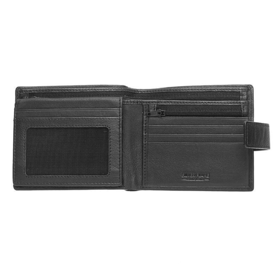 Кожен комплект за мъж, включващ черен портфейл от естествена кожа и черен колан, марка Silver Flame