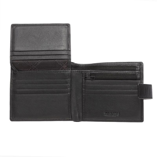 Кожен комплект за мъж, включващ черен портфейл от естествена кожа и черен колан, марка Silver Flame