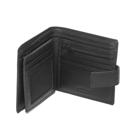 Кожен комплект за мъж, включващ черен портфейл от естествена кожа и черен колан, марка Silver Flame