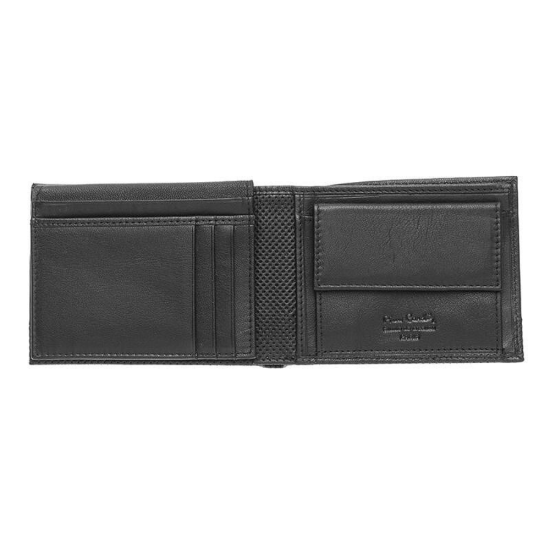 Мъжки комплект, включващ черен портфейл от естествена кожа и черен колан, марка Pierre Cardin