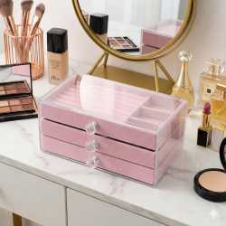 Велурена кутия за бижута с чекмеджета