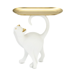 Статуетка "бяла котка със златен поднос"