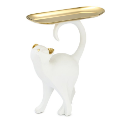 Статуетка "бяла котка със златен поднос"