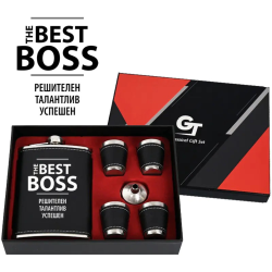 Луксозен комплект манерка и чашки "THE BEST BOSS"
